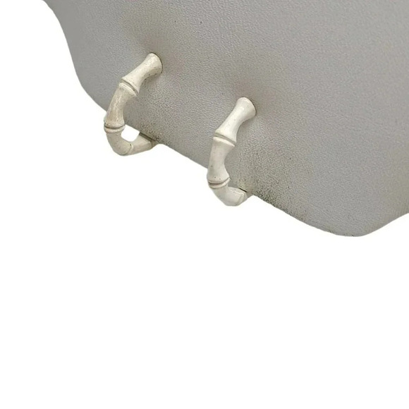 Trifari White Enamel Bamboo Hoop Earrings Clip on Closure Vintage - Picture 3 of 5